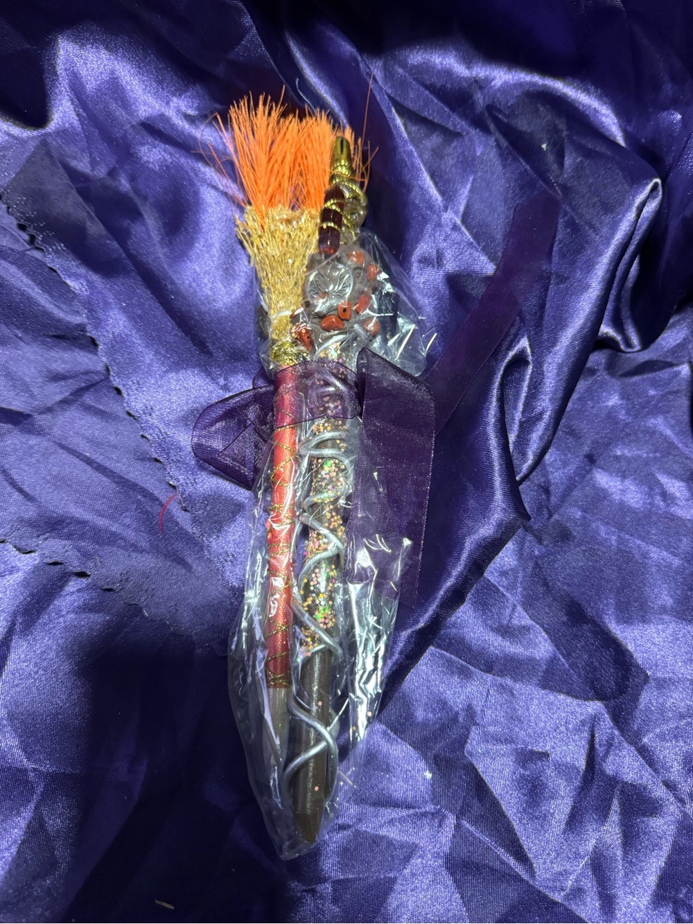Orange Handcrafted Decorative Wand/broom pen set